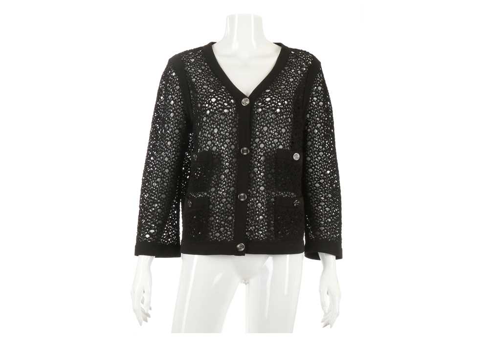 Lot 297 - Chanel Black Crochet Cardigan, gunmetal CC...