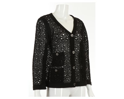 Lot 297 - Chanel Black Crochet Cardigan, gunmetal CC...