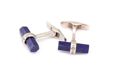 Lot 412 - A pair of lapis and diamond cufflinks