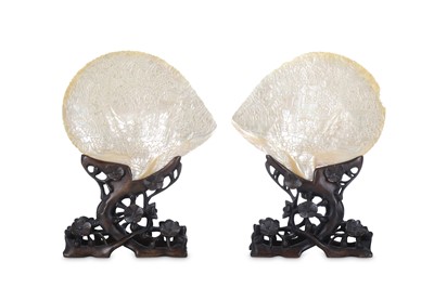 Lot 294 - A PAIR OF CHINESE PEARL SHELL CARVINGS. Qing...
