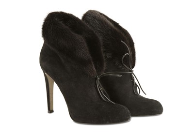 Lot 466 - Sergio Rossi Mink Trimmed Ankle Boots, black...