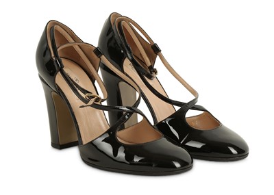 Lot 468 - Valentino Black Patent Mary Jane Heels, cross...