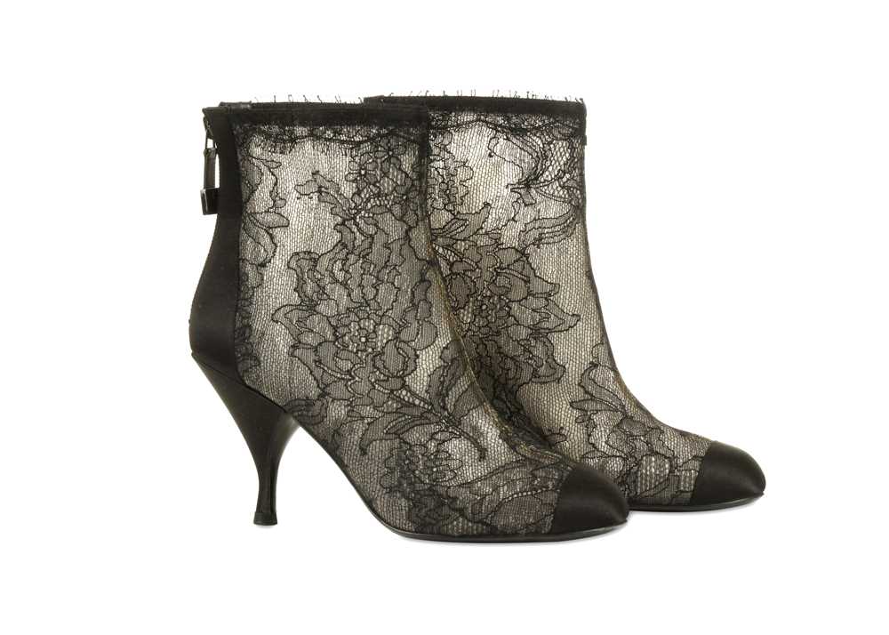 Lot 239 - Chanel Lace Boots, zip up ankle boots with...