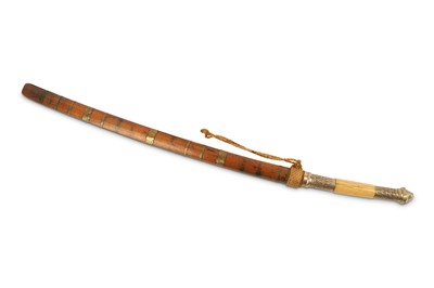 Lot 92 - A 19th century Burmese dha sword. Bone grip...