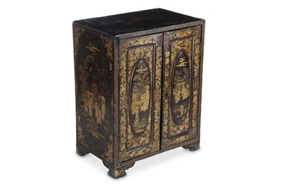 Lot 74 - A CHINESE GILT-DECORATED BLACK LACQUER CABINET....