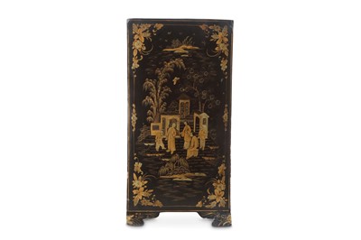 Lot 74 - A CHINESE GILT-DECORATED BLACK LACQUER CABINET....