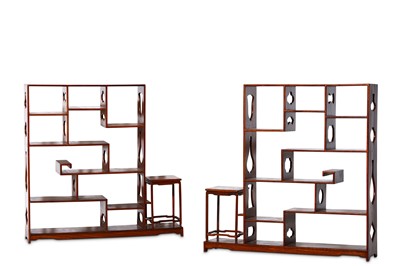 Lot 76 - A PAIR OF CHINESE HARDWOOD DISPLAY SHELVES....
