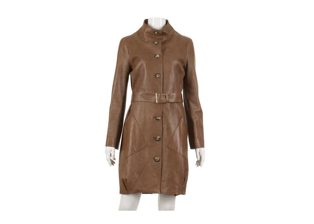 Lot 332 - Celine Brown Leather Coat, belted style with...