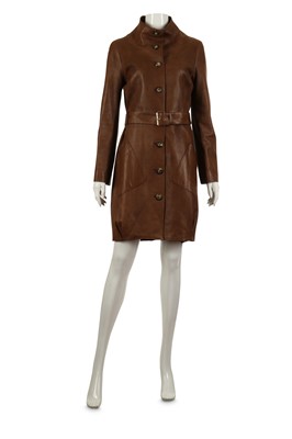 Lot 332 - Celine Brown Leather Coat, belted style with...