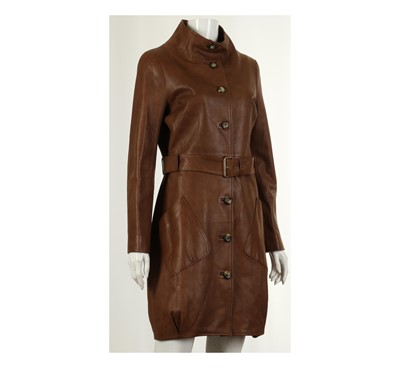 Lot 332 - Celine Brown Leather Coat, belted style with...