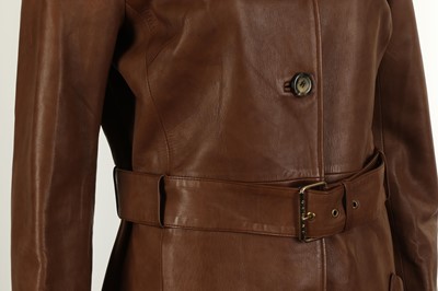 Lot 332 - Celine Brown Leather Coat, belted style with...