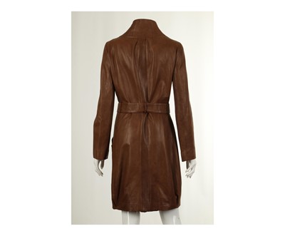 Lot 332 - Celine Brown Leather Coat, belted style with...