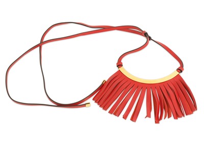 Lot 421 - Marni Red Leather Fringe Necklace, on gilt...