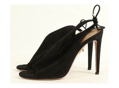 Lot 450 - Aquazzura Black Suede Heels, peep toe design...