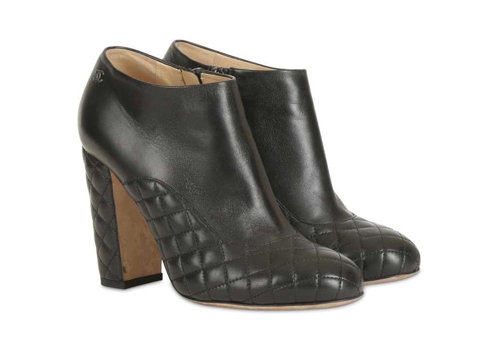 Lot 235 - Chanel Black Heeled Ankle Boots, quilted...