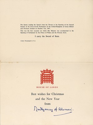 Lot 205 - Montgomery, Field Marshall Two Christmas cards...