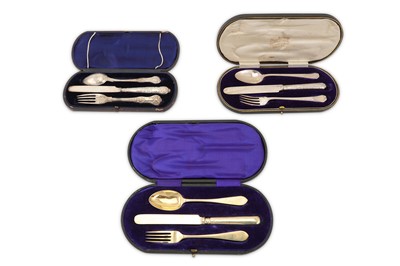 Lot 377 - Three cased christening sets, one Victorian...