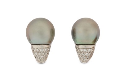 Lot 133 - A pair of cultured pearl and diamond earclips...