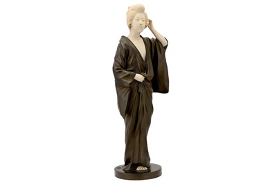 Lot 58 - A LARGE JAPANESE BRONZE AND IVORY FIGURE OF A...