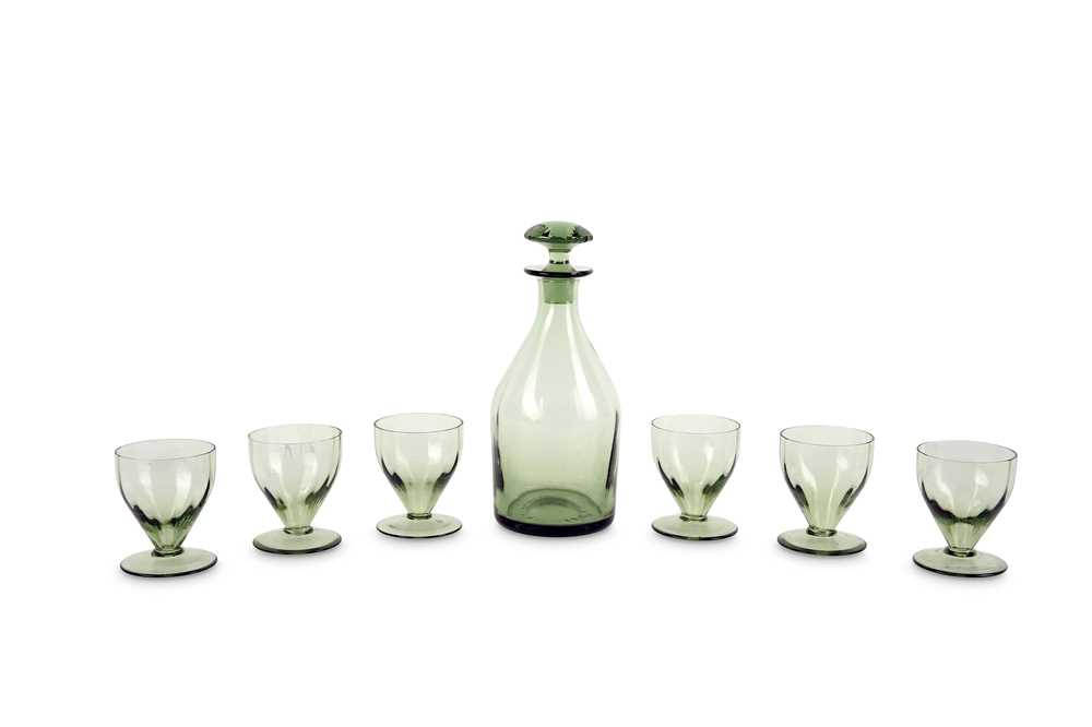 Lot 207 - A WHITEFRIARS M74 GREEN GLASS DECANTER SET...