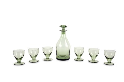 Lot 207 - A WHITEFRIARS M74 GREEN GLASS DECANTER SET...