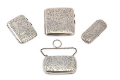 Lot 319 - Three sterling silver cigarette cases, the...