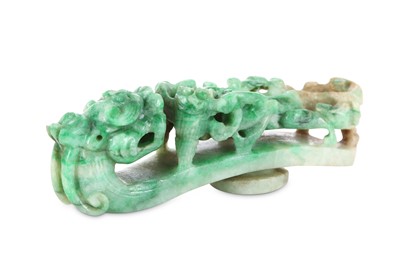 Lot 245 - A CHINESE JADEITE 'DRAGON' BELT HOOK. Qing...