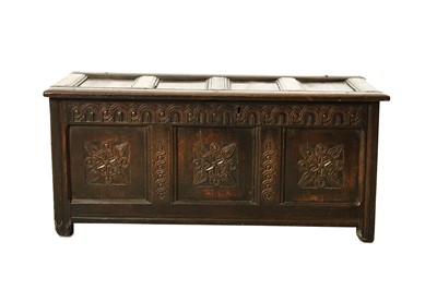 Lot 675 - A 17th century oak coffer, of panelled...