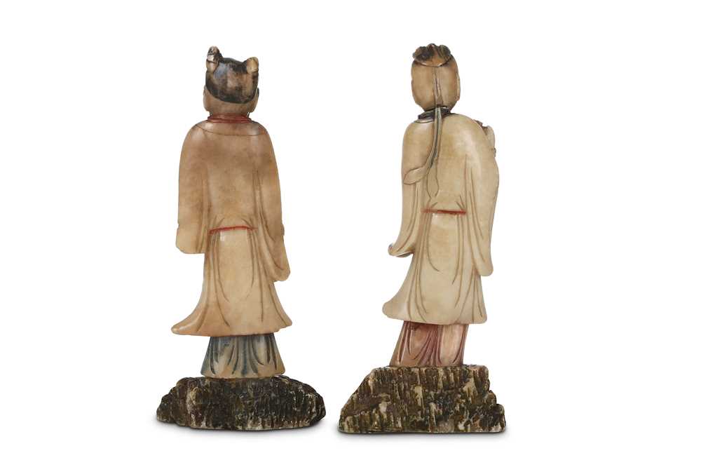 Lot 270 TWO CHINESE SOAPSTONE FIGURES OF IMMORTALS.