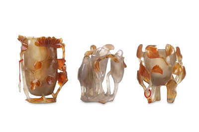 Lot 272 - THREE CHINESE CARNELIAN AGATE VASES. 19th /...