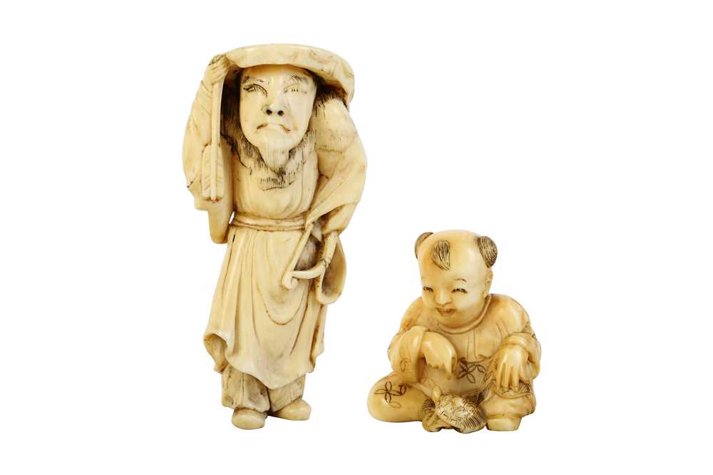 Lot 178 - TWO JAPANESE IVORY NETSUKE OF CHINESE FIGURES....