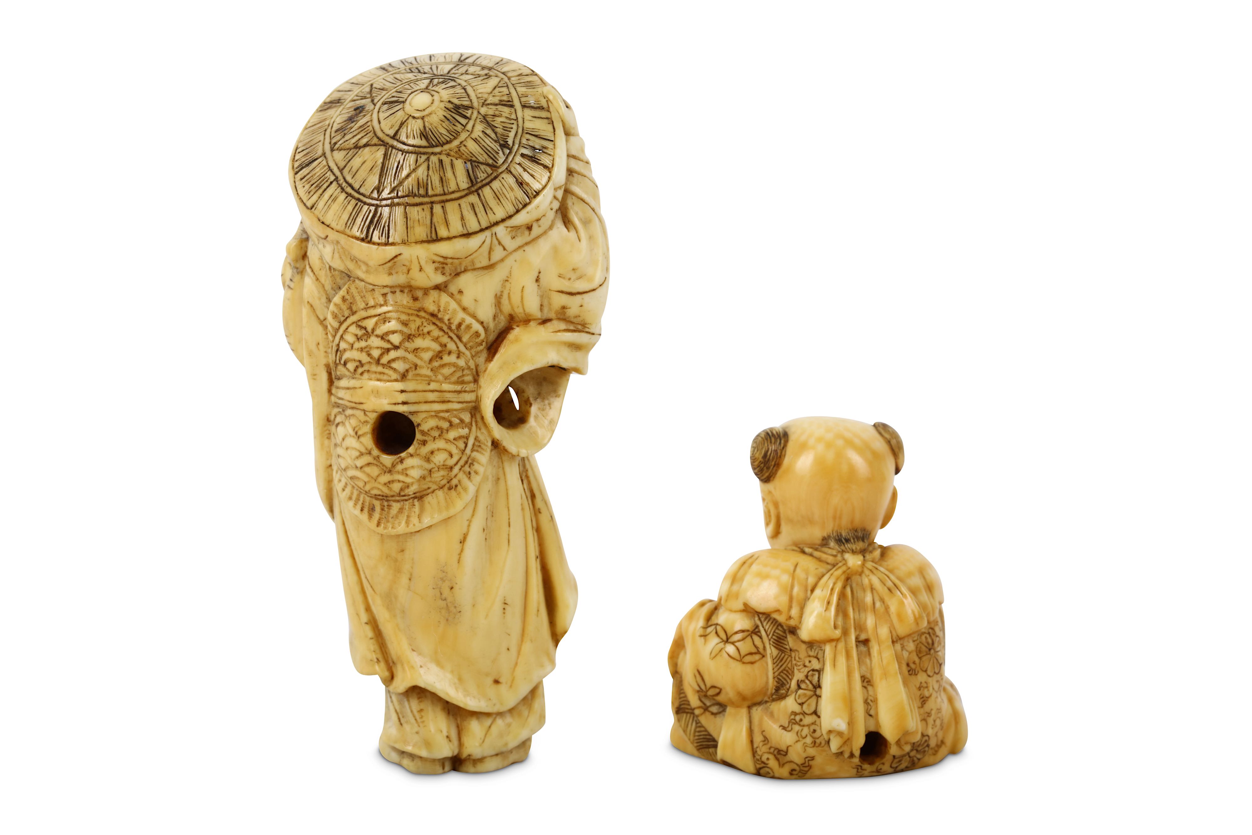 Lot 178 - TWO JAPANESE IVORY NETSUKE OF CHINESE