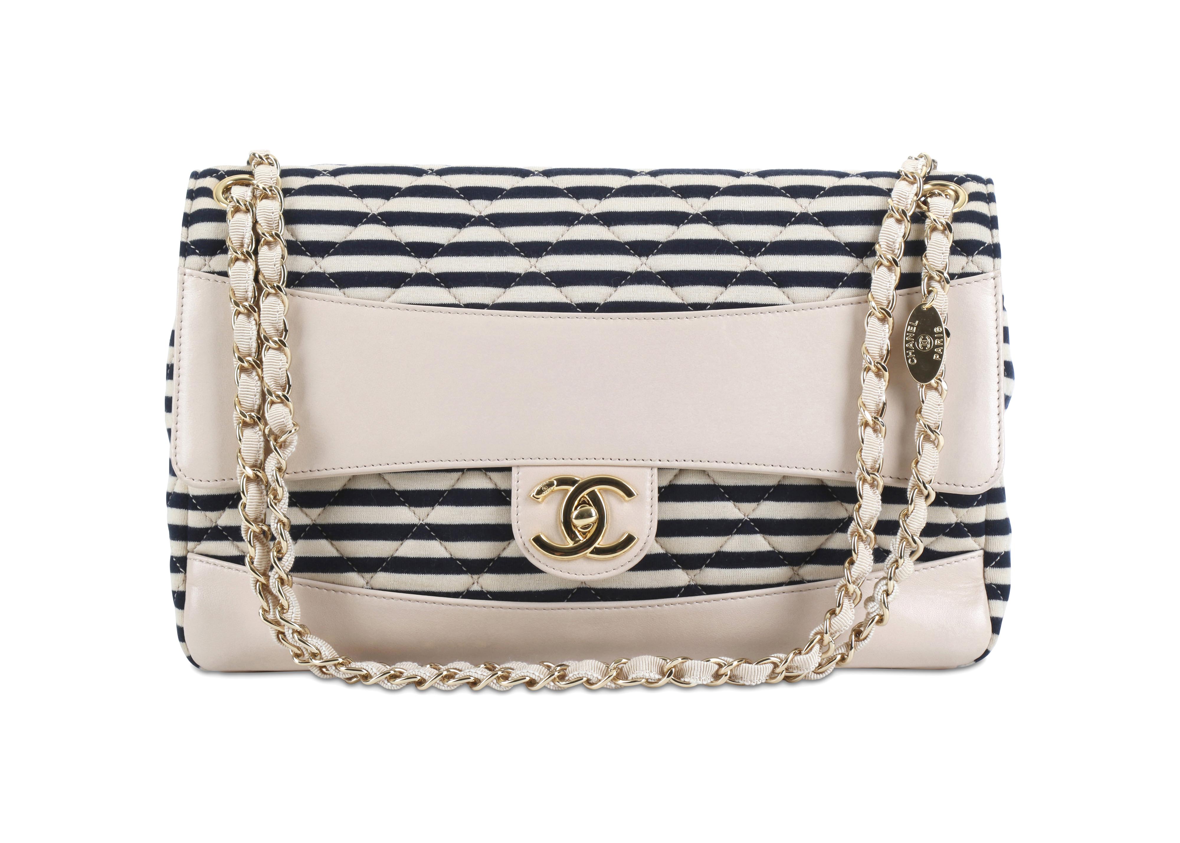 Lot 77 - Chanel Striped Jersey Flap Bag, c. 2014