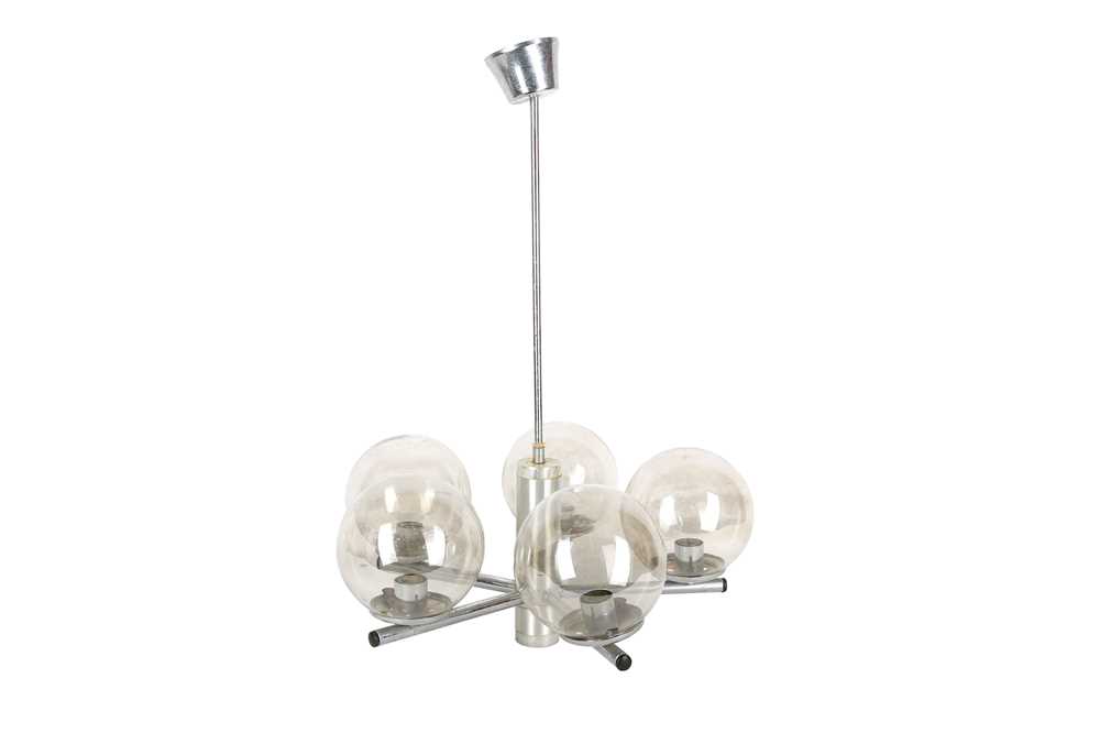 Lot 633 - A 1970s chandelier, with five smoked glass...