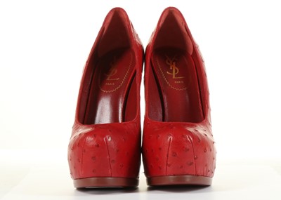 Lot 86 - Yves Saint Laurent Red Ostrich Leather Tribtoo...