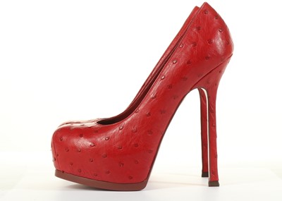 Lot 86 - Yves Saint Laurent Red Ostrich Leather Tribtoo...