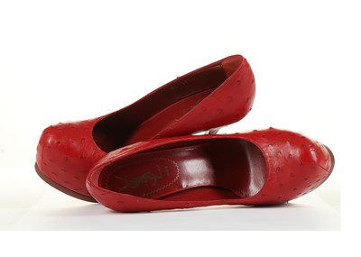 Lot 86 - Yves Saint Laurent Red Ostrich Leather Tribtoo...
