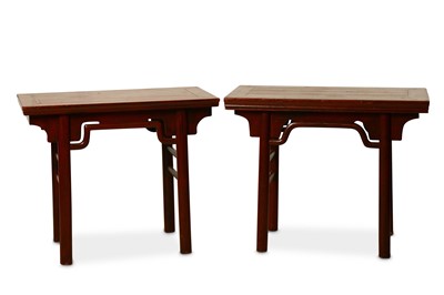 Lot 64 - A PAIR OF CHINESE RED LACQUERED ALTAR TABLES....