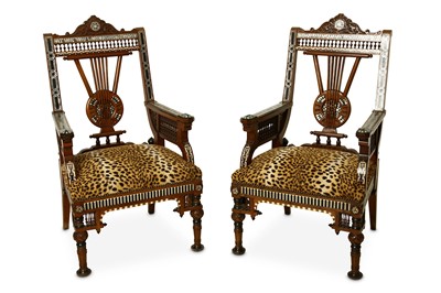 Lot 52 - A PAIR OF EGYPTIAN ART DECO MOORISH ARMCHAIRS....