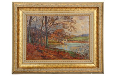 Lot 142 - ENGLISH SCHOOL (20TH CENTURY) Wooded lake...