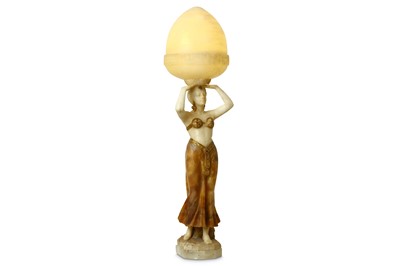 Lot 23 - A EUROPEAN TWO-TONE ALABASTER FIGURAL LAMP....