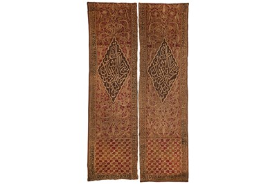 Lot 43 - TWO EMBROIDERED VELVET WALL HANGINGS. Hijaz,...