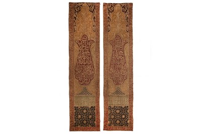 Lot 210 - TWO EMBROIDERED VELVET WALL HANGINGS. Hijaz,...