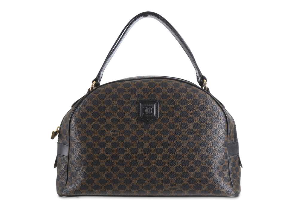 Lot 387 - Celine Macadam Handbag, rounded top with black...