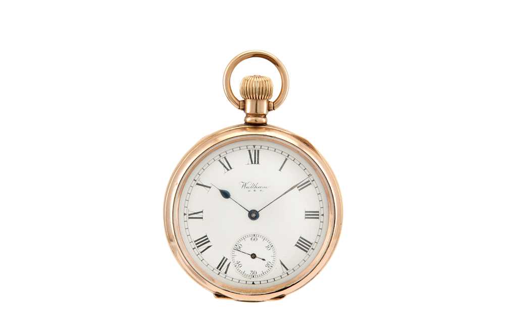 Lot 210 - WALTHAM. A GOLD PLATED POCKET WATCH. Case...