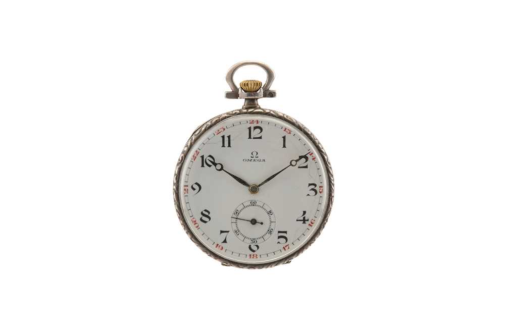 Lot 213 - OMEGA. A SILVER POCKET WATCH. Case Serial...