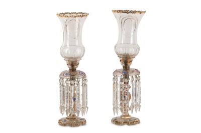 Lot 35 - A GOOD PAIR OF BOHEMIAN GLASS TABLE LUSTRES....