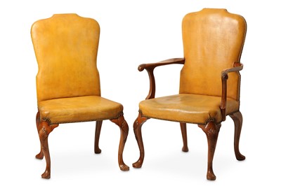 Lot 94 - A SET OF EIGHT WALNUT DINING CHAIRS. 20th...