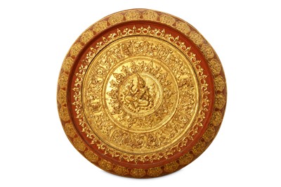 Lot 65 - A LARGE CIRCULAR BURMESE RED LACQUER AND GILT...