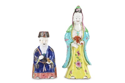 Lot 262 - TWO FAMILLE ROSE FIGURES. Late Qing Dynasty....
